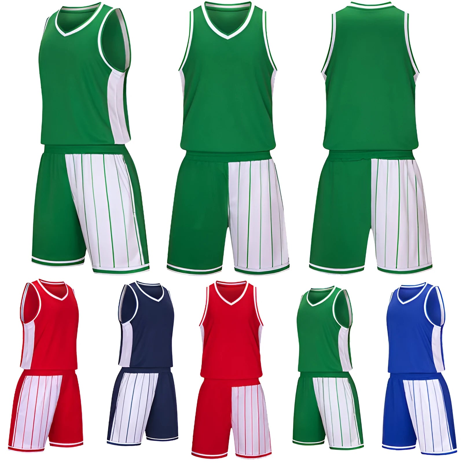 Men's basketball uniform set in blue, showing quick-drying top and shorts for sports training.