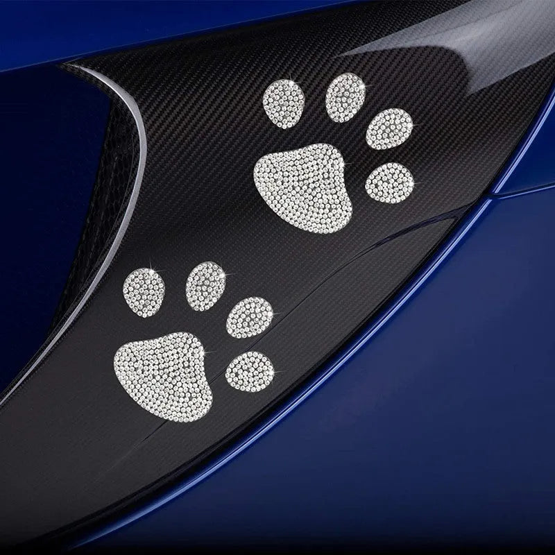White diamond-encrusted glass car sticker with butterfly and bear claw design measuring 7x6 cm