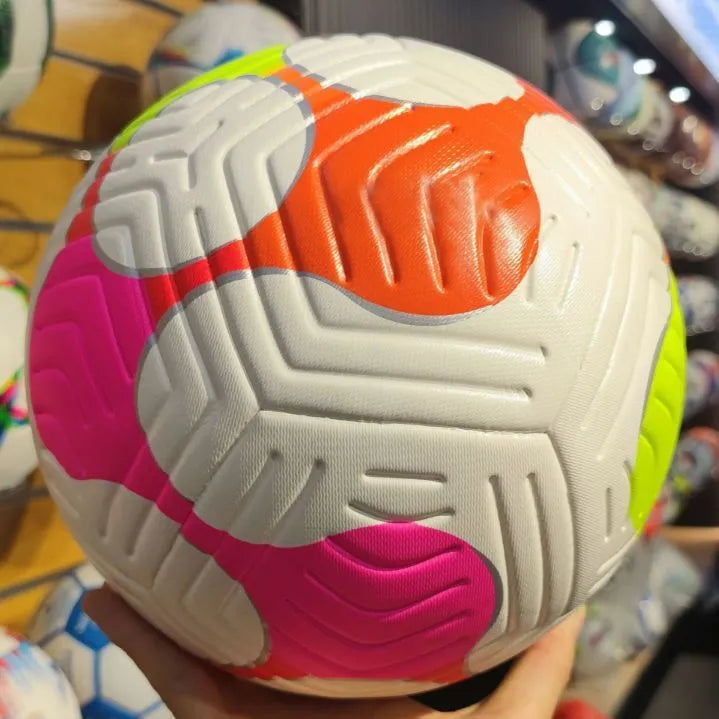 PU patch size 5 outdoor sports football in orange colour with adhesive stitched panels