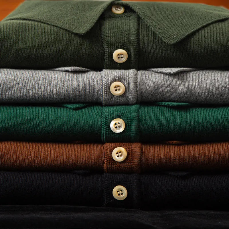 Retro knitted cotton short-sleeved t-shirt in solid dark brown pine green and light gray slim fit summer leisure top