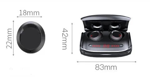 T11 Wireless Bluetooth 5.0 Earbuds Black earplug-style with charging case and data cable