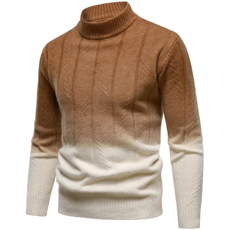 Men's gradient colour half turtleneck sweater with batwing sleeve in dark gray collar