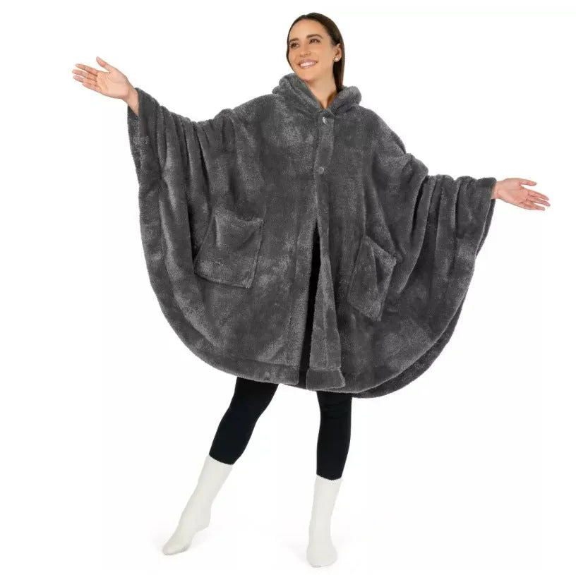 Thickened hooded bathrobe cardigan in black, dark gray or pink solid colours with long sleeves