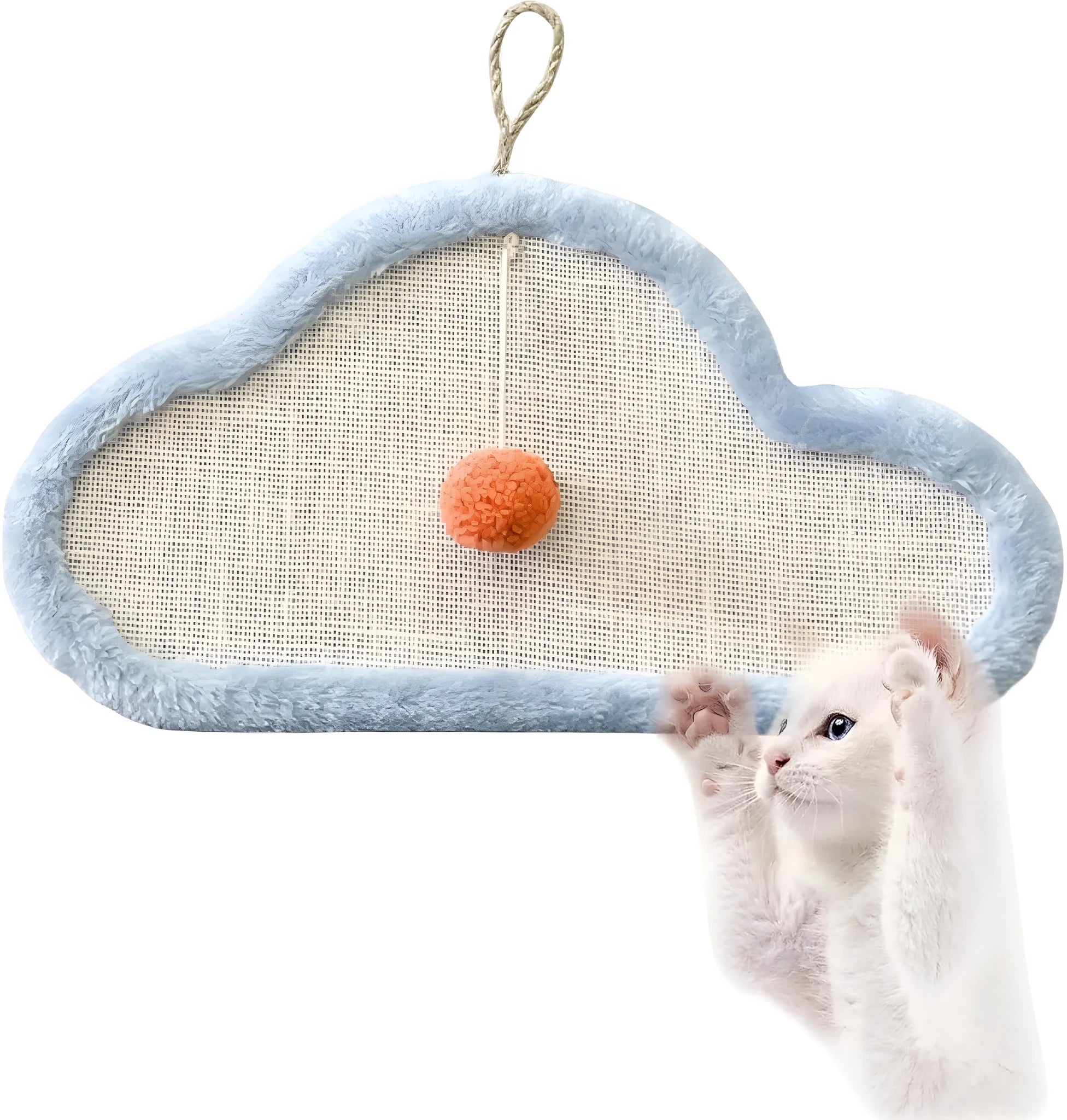 Wall-mounted natural sisal cat scratching mat with sleeping cat cartoon design