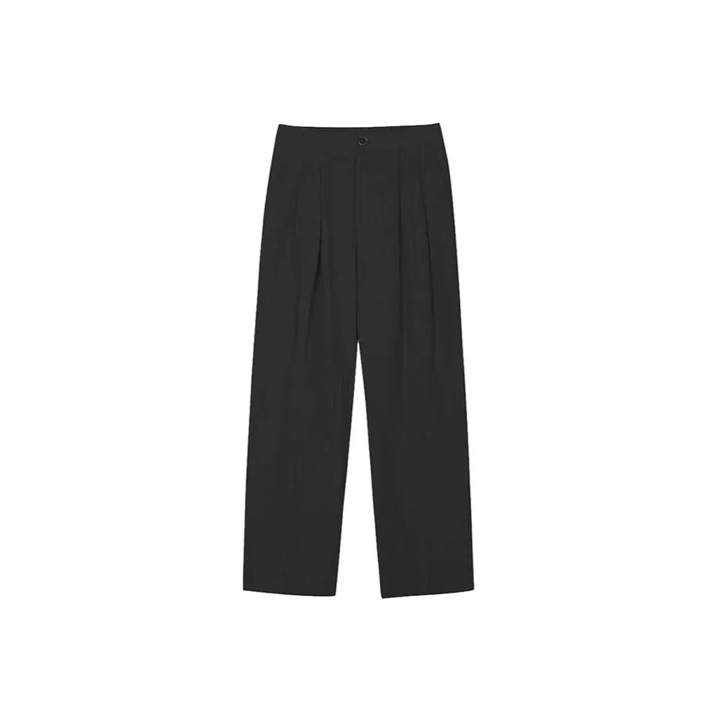 Men's loose-fit apricot cotton linen trousers with wide-leg Korean style on a neutral background.
