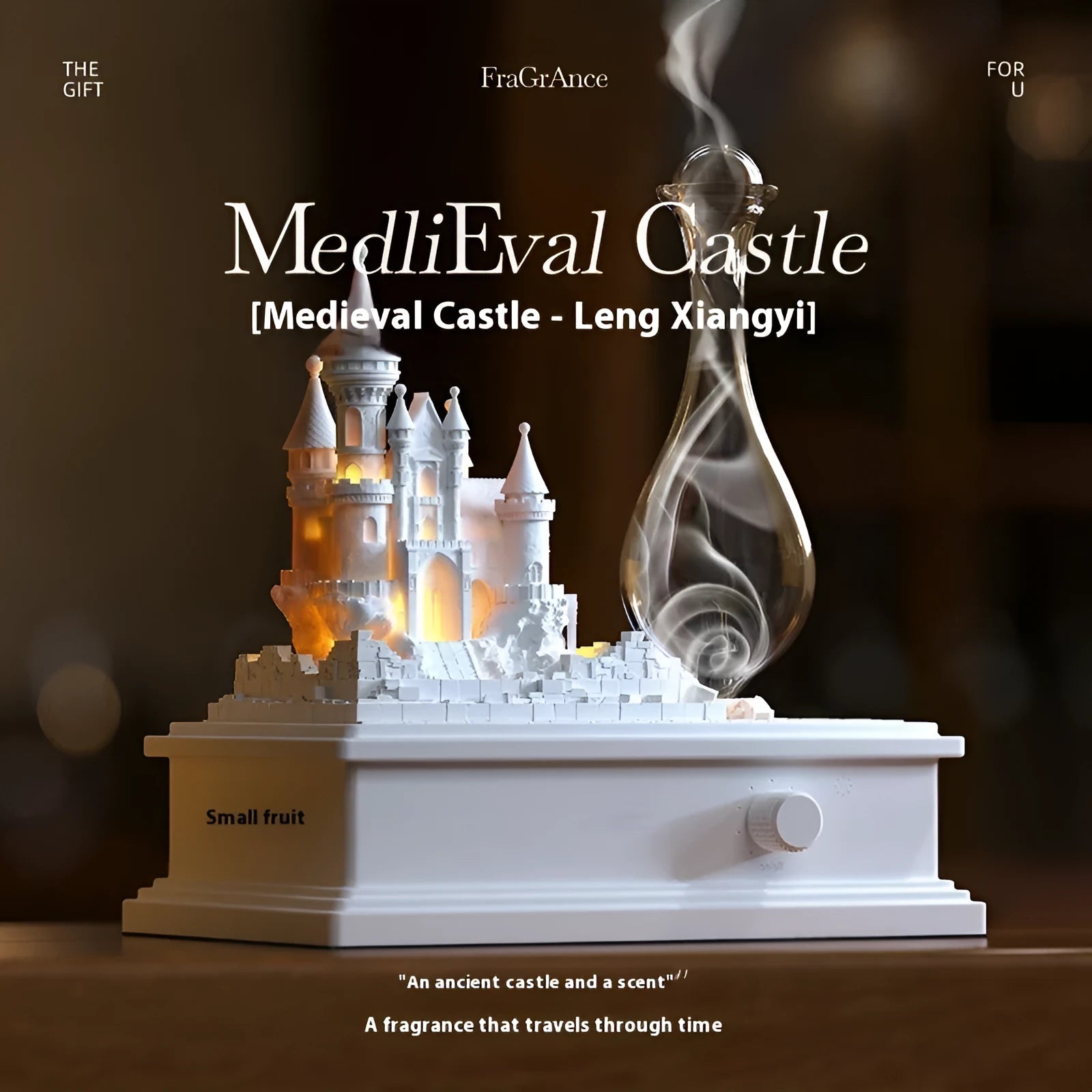 White composite gypsum Medieval castle aromatherapy machine ornament with USB charging cable