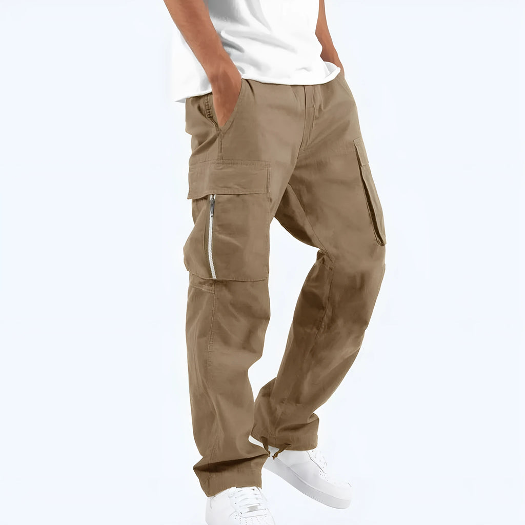 Men's cotton blend overalls in army green with drawstring waist and mid-rise fit