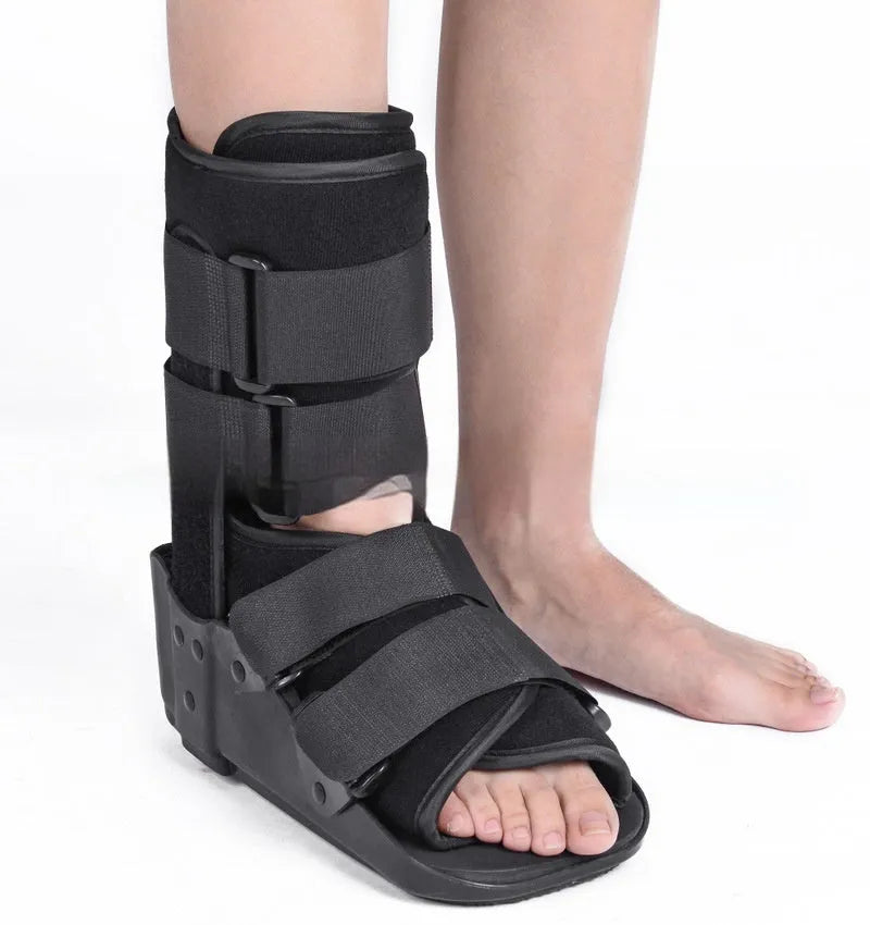 Black Achilles tendon rehabilitation walking shoe with fixed support design