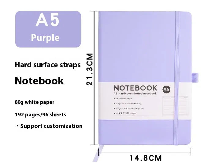 A5 PU leather strap notebook with horizontal lines available in marble and skin-feeling colours like black, blue, and gold