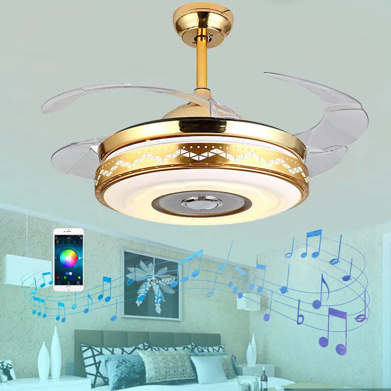 Intelligent home living room fan light 42 inch with acrylic lampshade and Bluetooth music