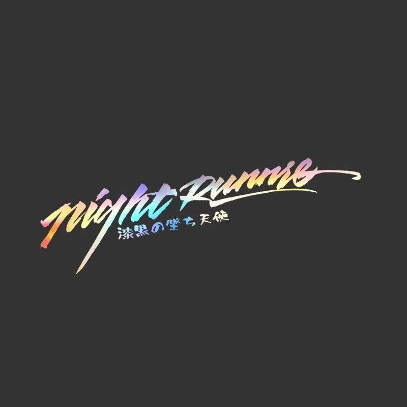 Nightwalker reflective rear windshield car sticker showing letter patterns in black, colourful and pink colour options
