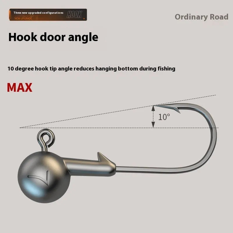 Enhanced 50 piece jig hook fishing tackle set showing steel construction and hook design