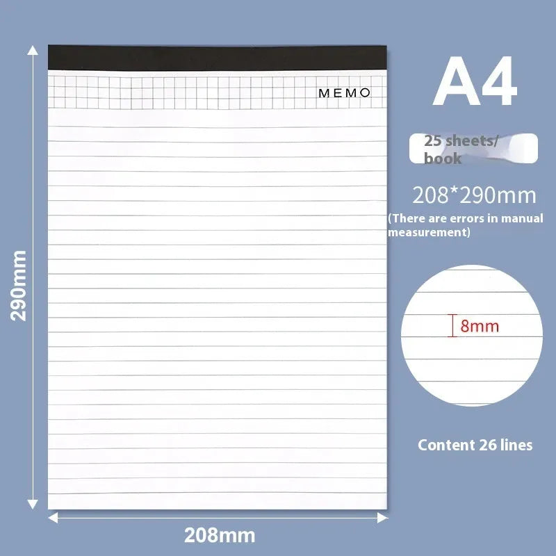 A4 tear-off meeting notebook pad with grid paper and wireless adhesive binding