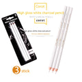 Three white charcoal pencils in wooden casings for art sketching on dark paper