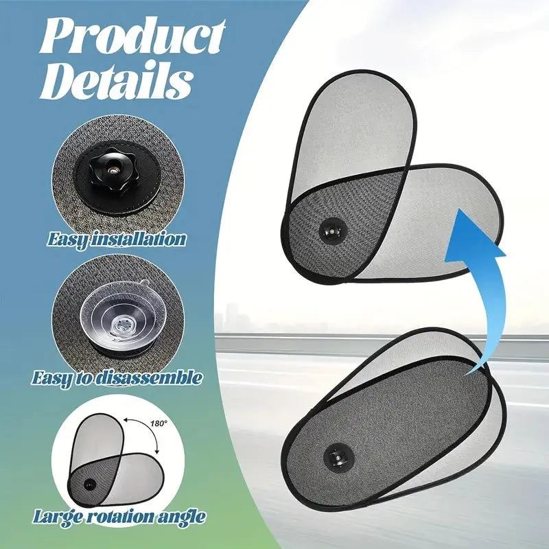Black adjustable car side window sunshade with suction cups for baby sun protection