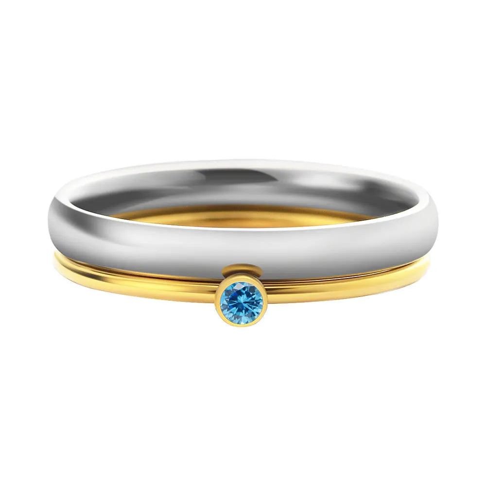 December birthstone ring with engraved geometric design in titanium steel