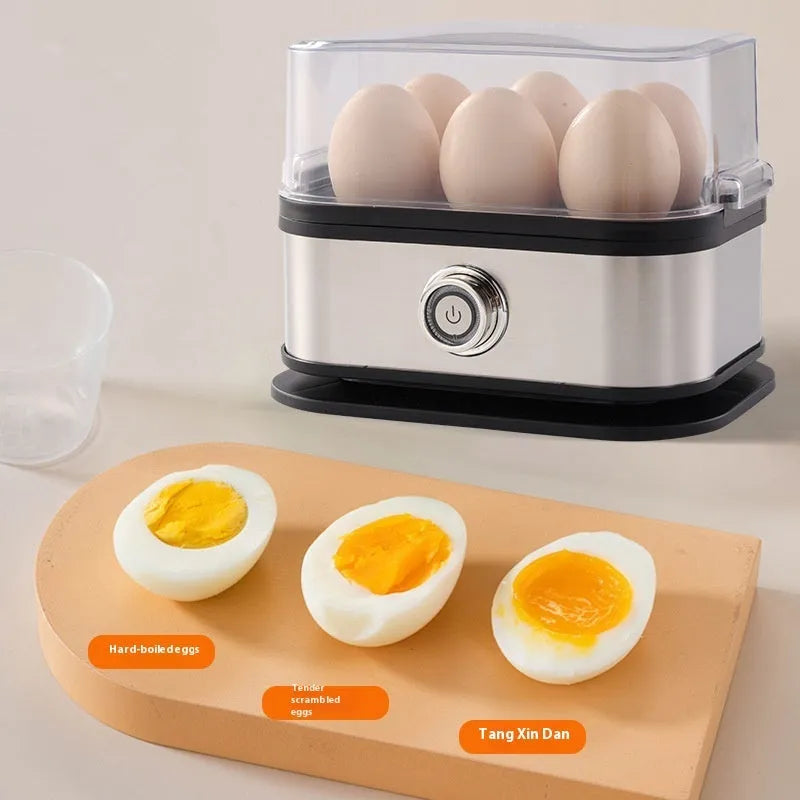 Black mini portable stainless steel egg boiler with universal voltage compatibility