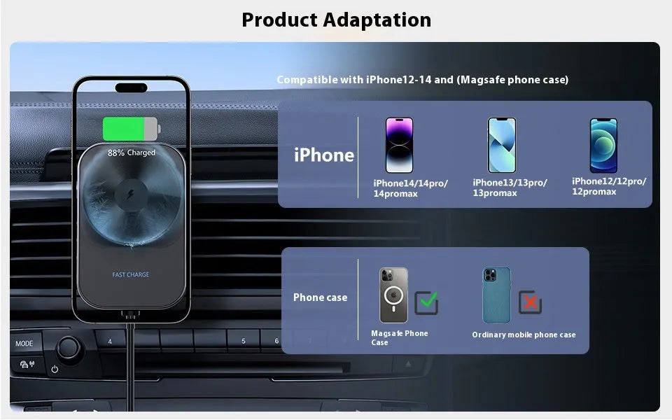 S16 Black Semiconductor Refrigeration Magnetic Car Wireless Charger on air vent mount with electroplated frame and CD lens