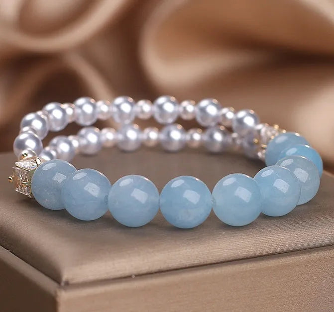 Sky blue aquamarine crystal bracelet on display, national style design