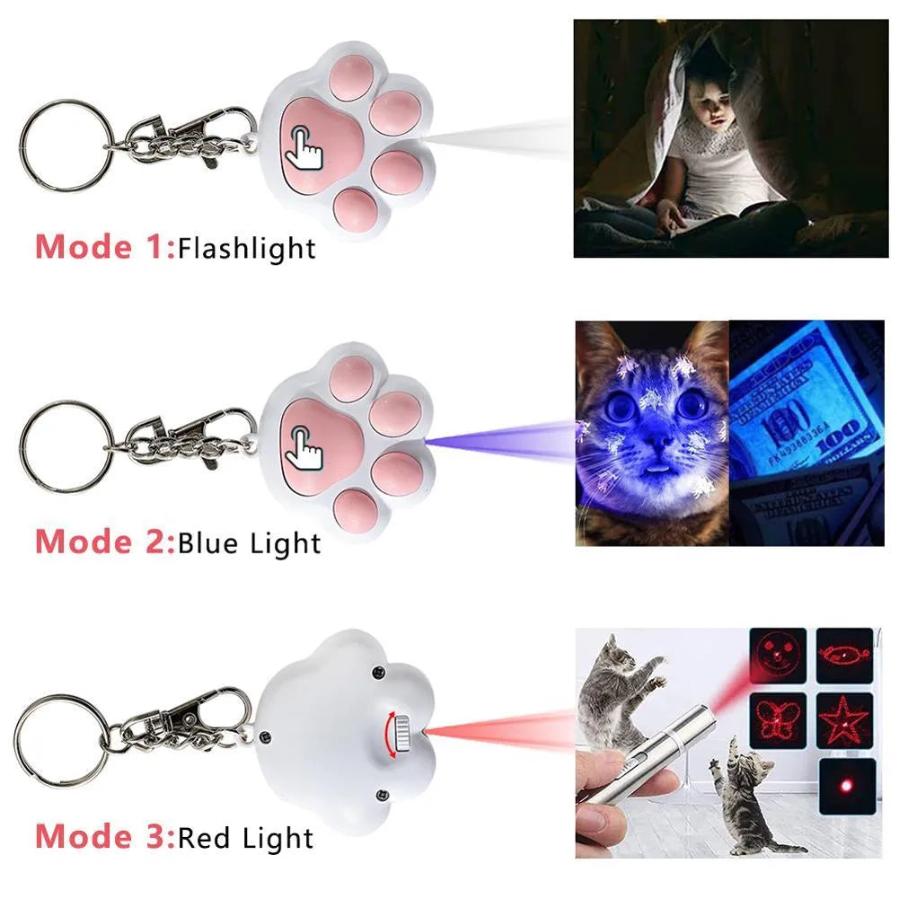 Pink and black infrared cat teaser toy with USB charging port measuring 5 by 2.5 centimetres