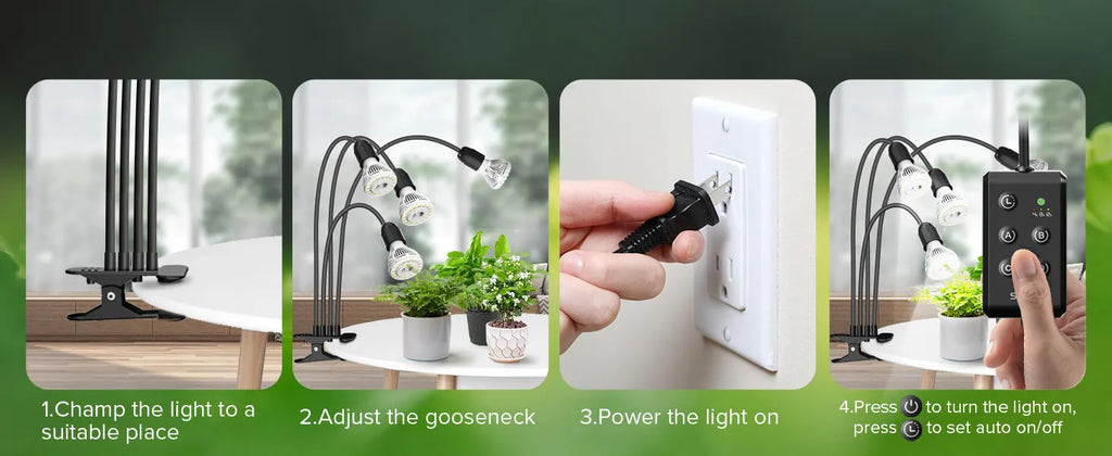 LED grow light 600W full spectrum with gooseneck clip and timer for indoor plants