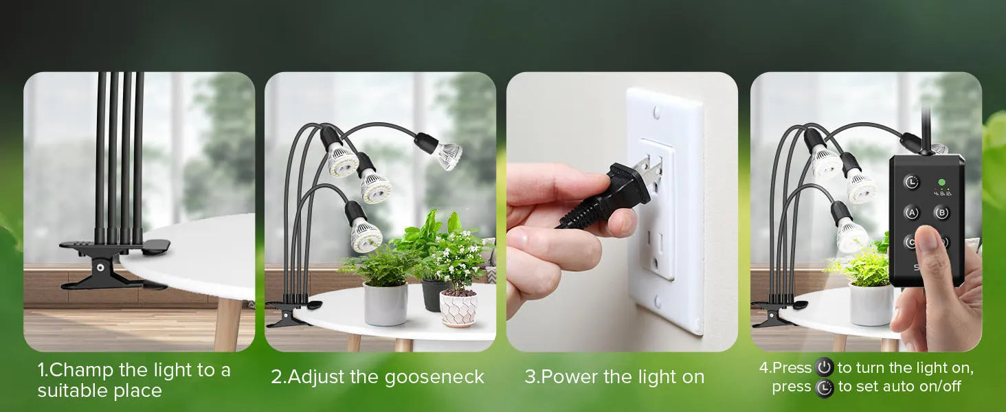 LED grow light 600W full spectrum with gooseneck clip and timer for indoor plants