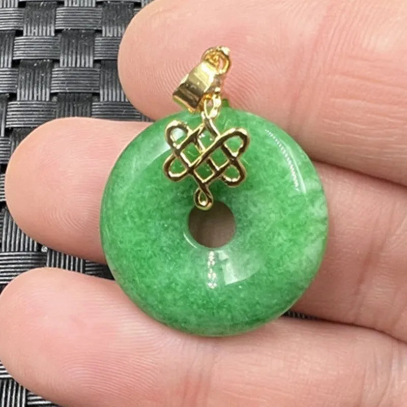 Dry green jade coin buckle pendant, 25mm, Chinese style, isolated on white background