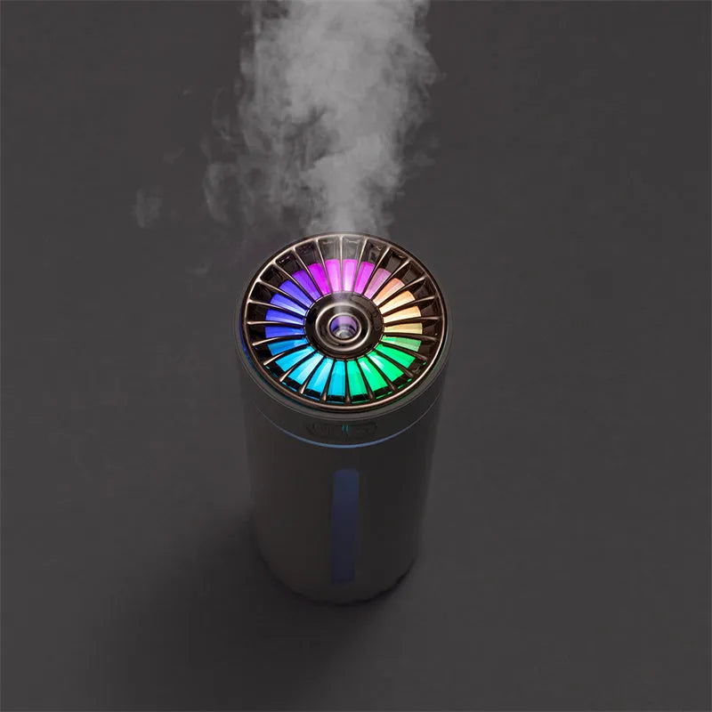 Wireless car humidifier with colourful LED lights and USB charging cable