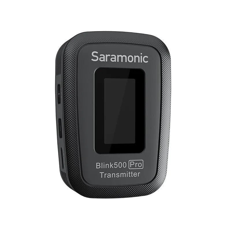 Compact 2.4GHz wireless lapel microphone transmitter with clip and OLED display