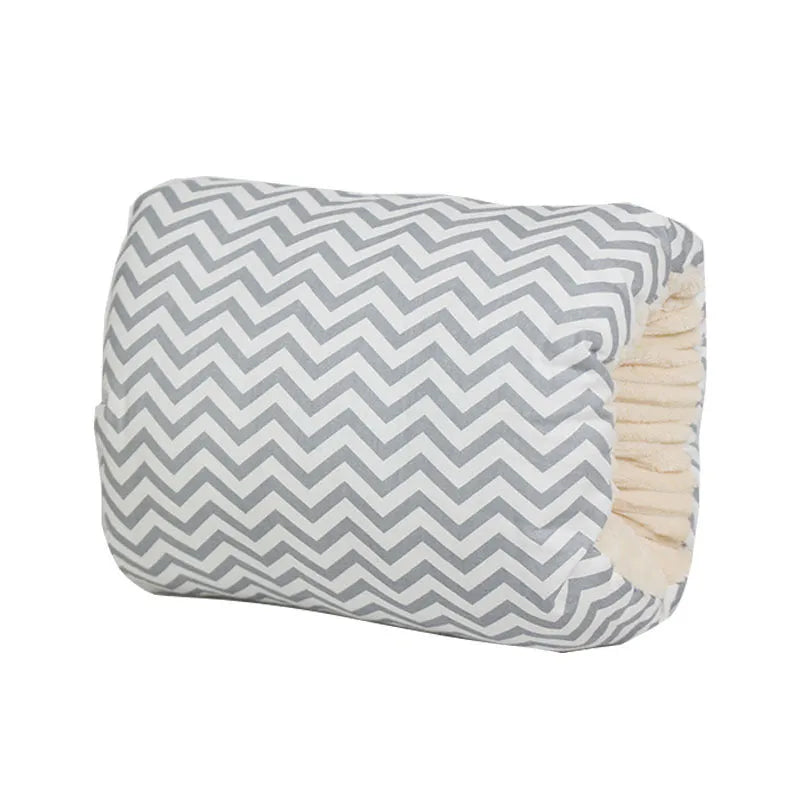 Baby cotton nursing arm pillow with forearm support, blue triangle design, 25x23cm