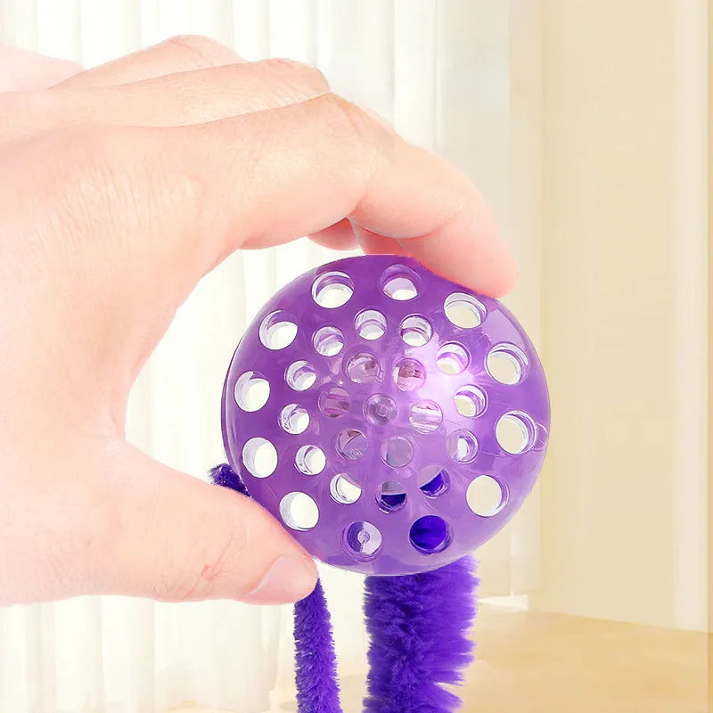 Interactive cat ball toy with bouncy ball and worm-like tail for indoor cats