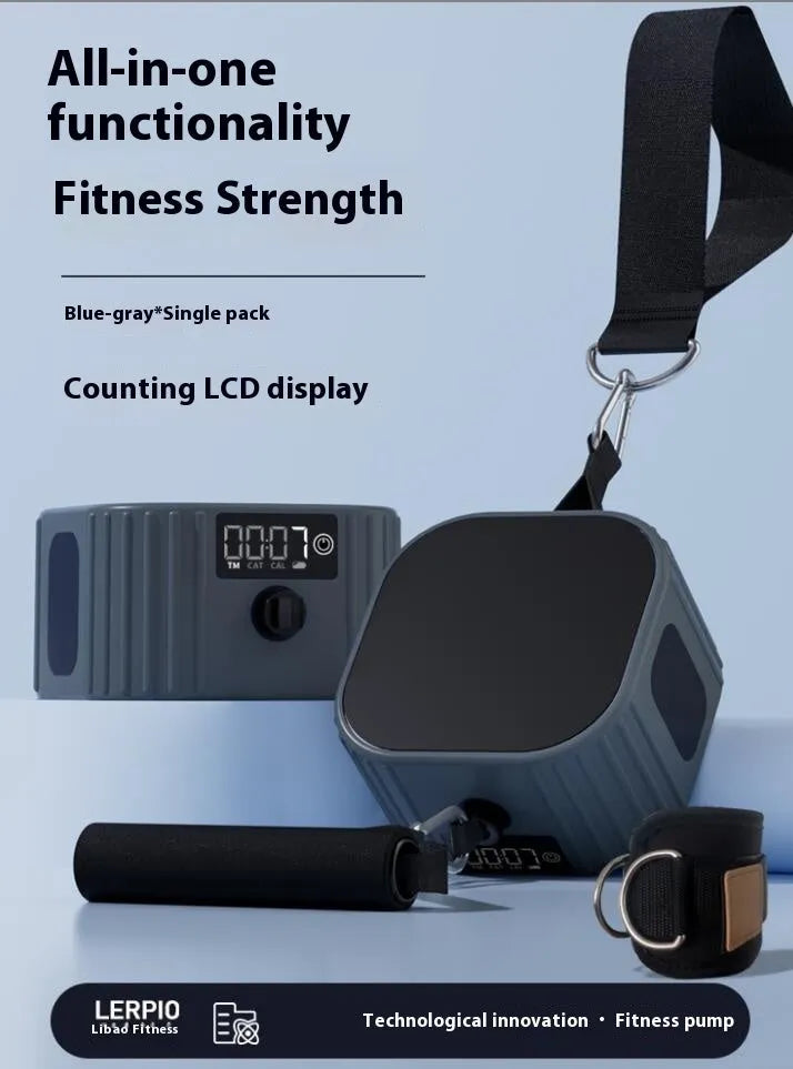Multi functional fitness tensioner with intelligent resistance adjustment showing blue grey and orange grey colour options