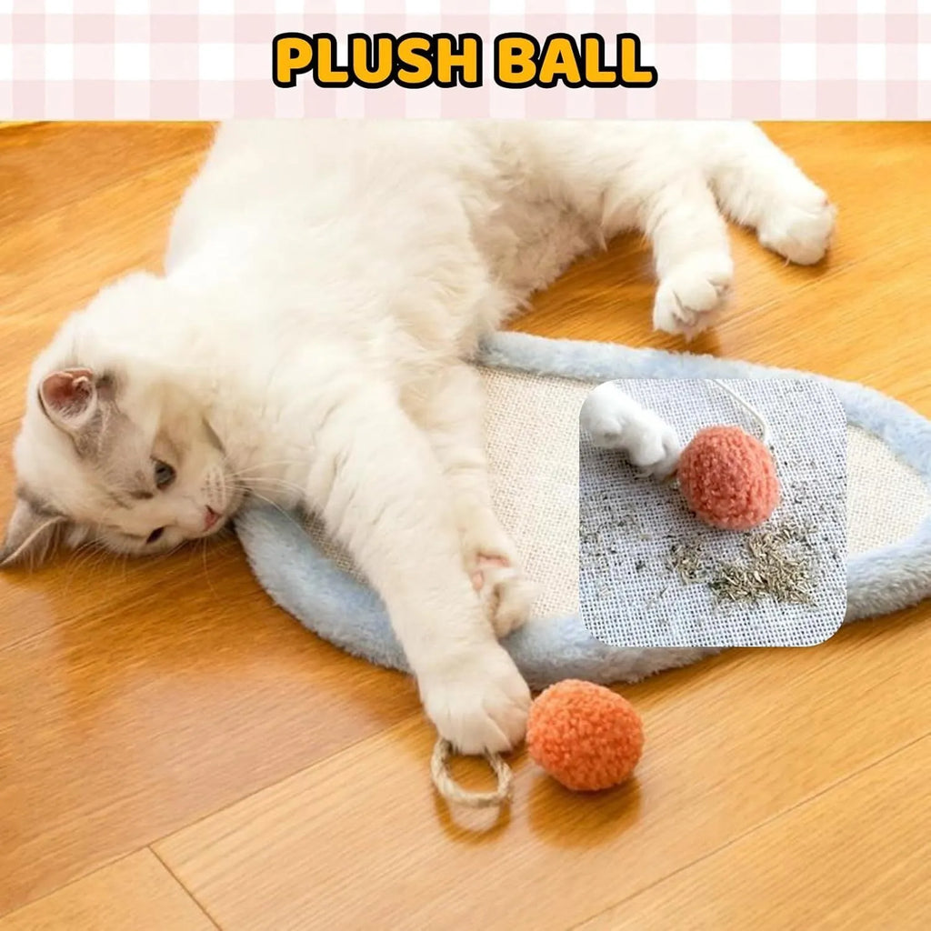 Wall-mounted natural sisal cat scratching mat with sleeping cat cartoon design