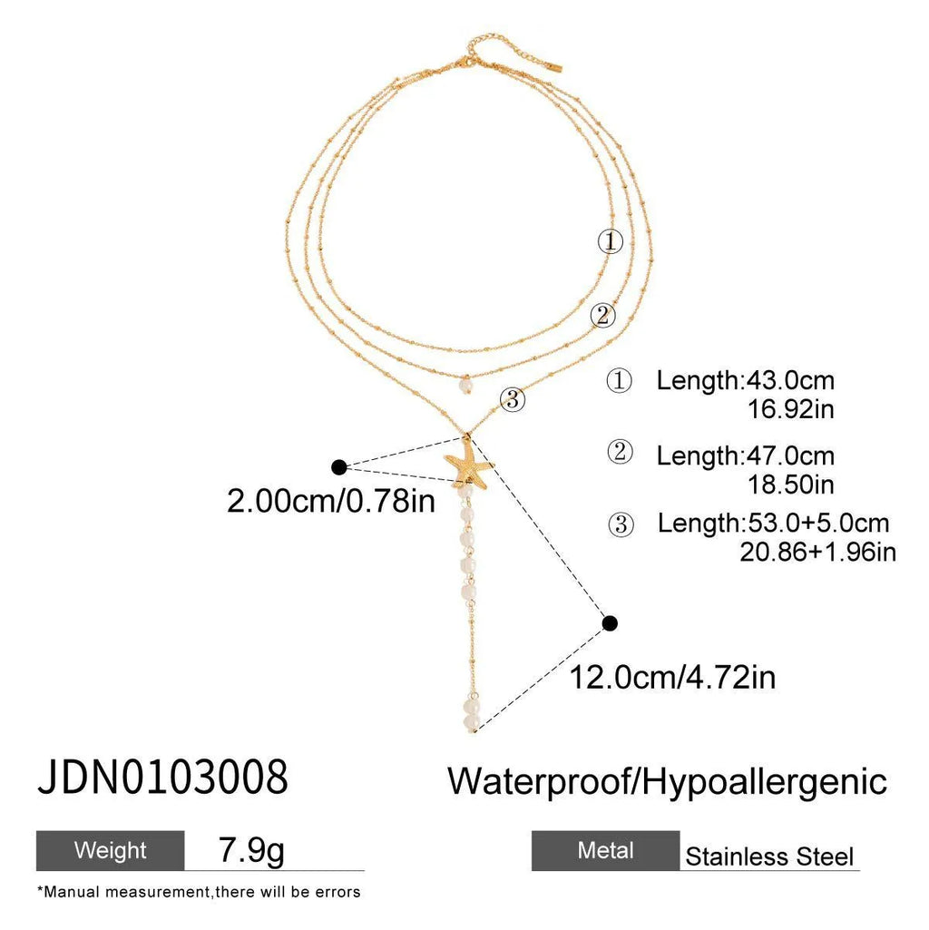 European American pearls necklace titanium steel twin starfish pendant 18K gold stainless steel chain