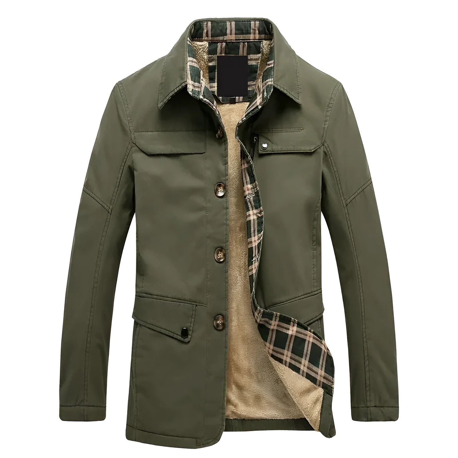 Fleece-lined men's washed jacket Korean style slim fit trench coat in khaki