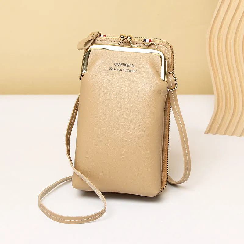 Women's vertical crossbody mobile phone bag in PU leather, black colour, with letter print and coin pocket