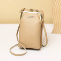 Women's vertical crossbody mobile phone bag in PU leather, black colour, with letter print and coin pocket