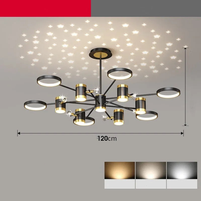 Black iron pendant chandelier with 13 light heads and remote control