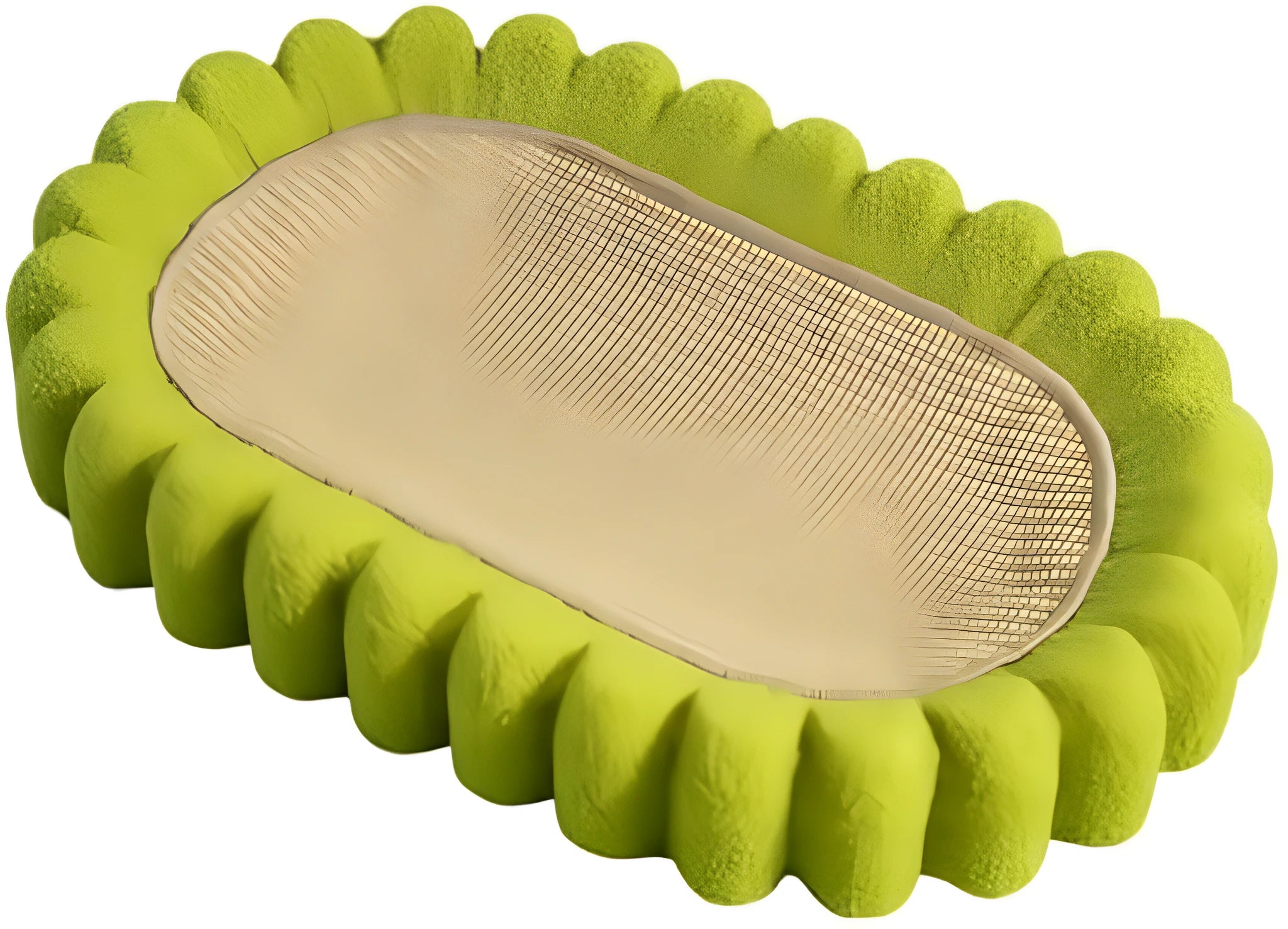 Green oval-shaped sisal cat scratching pad and lounger bed