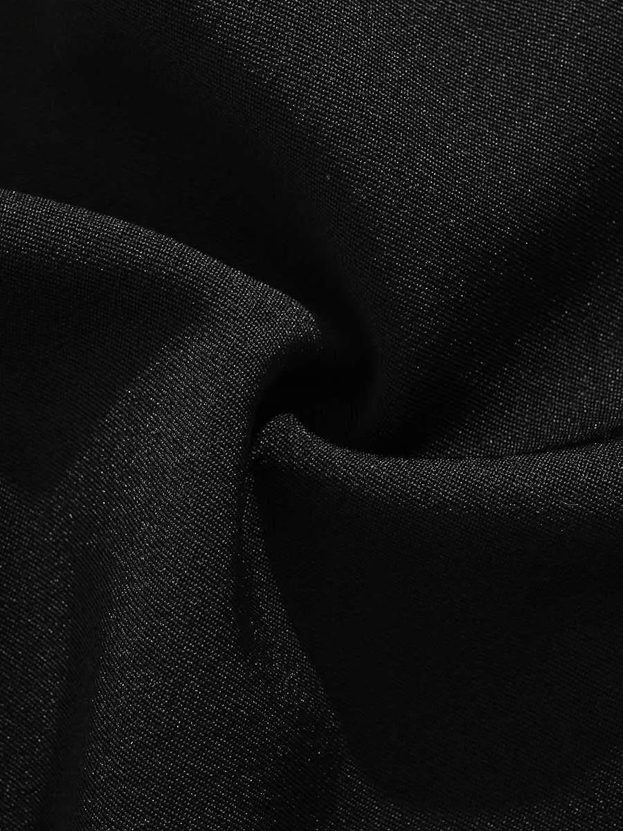 Black loose-fitting semi-elastic men's shorts with a colour button and zip fly