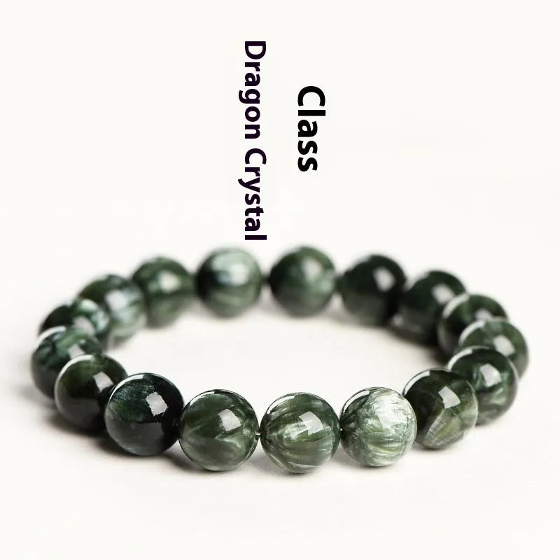 Green dragon crystal bracelet with 8-9mm round beads featuring Ruyi design elements
