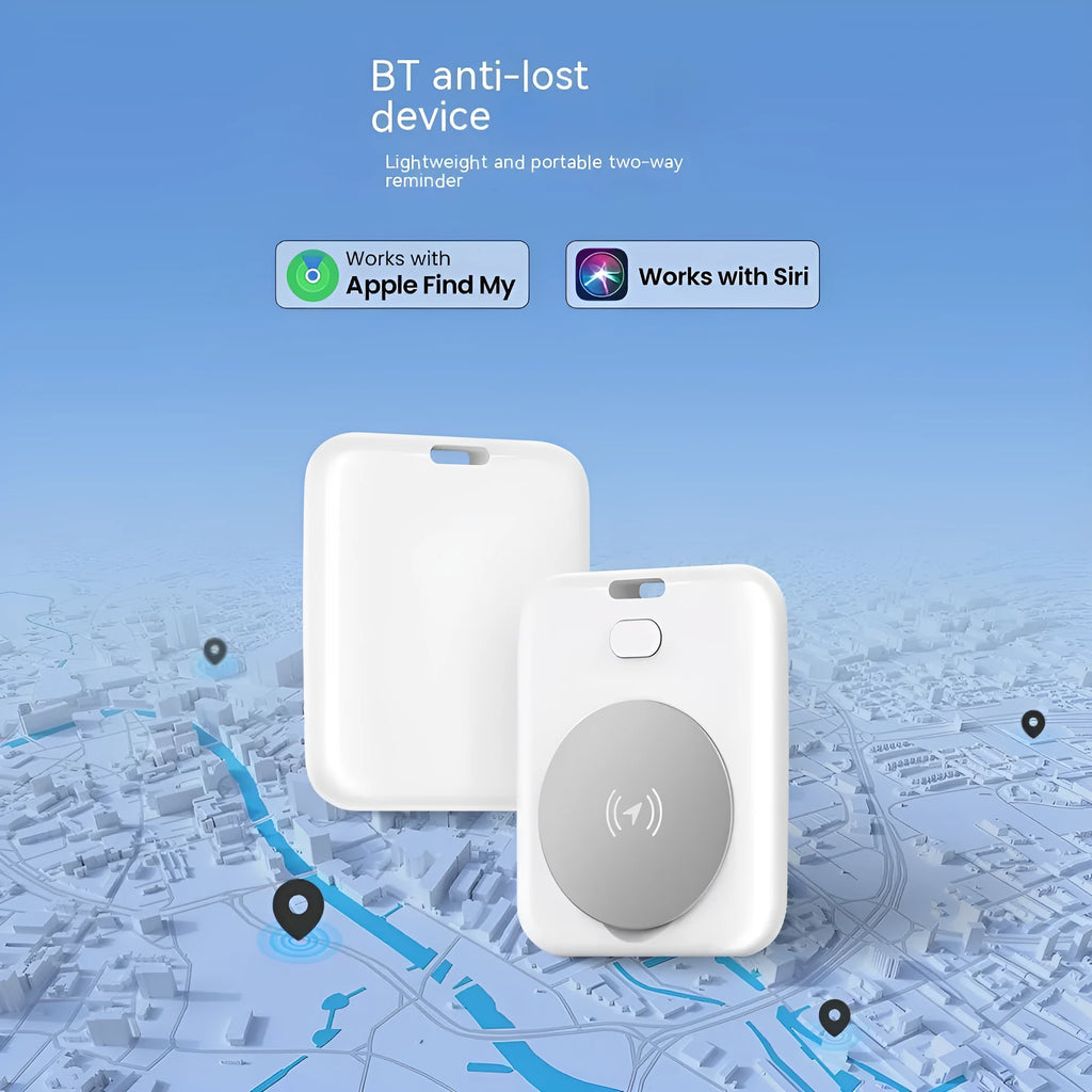 White ABS plastic pet tracking device with portable wearing attachment for Apple devices