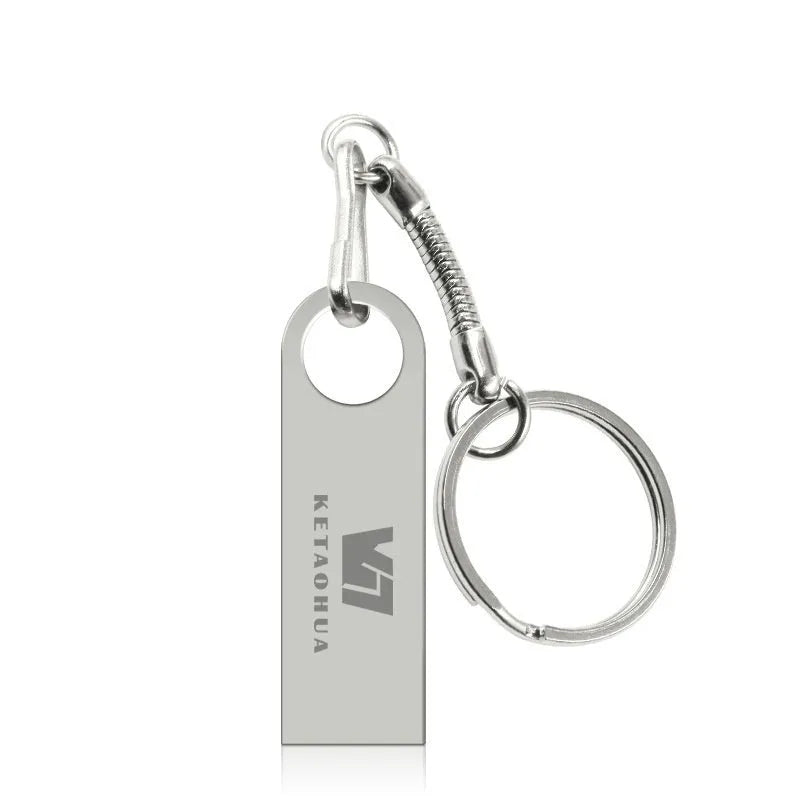 Silver metal car-shaped USB flash drive on a white background