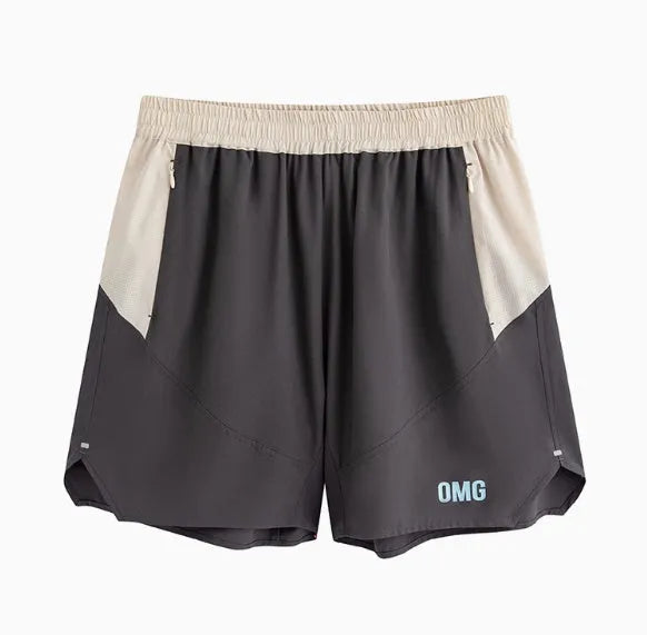 Men's dark rock ash coloured loose hipp workout shorts with elastic waist and lace-up fly