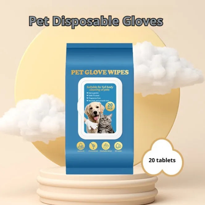 Pack of disposable wash-free pet gloves for cat and dog bathing and cleaning