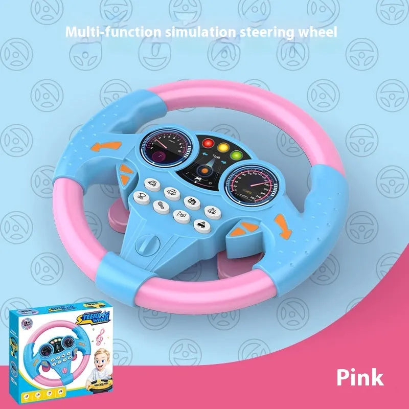 Pink plastic suction cup analog steering wheel toy with music buttons for children aged 4-6 years