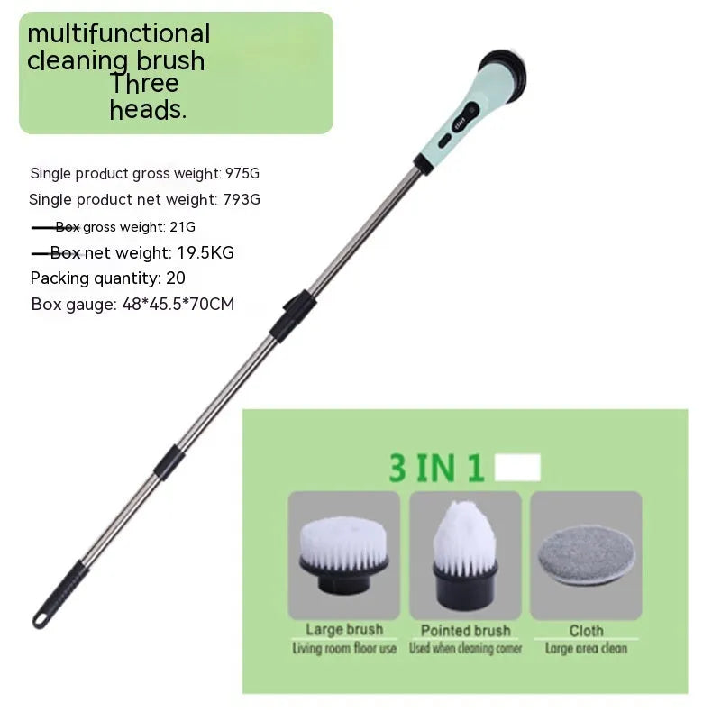 Multifunctional wireless electric cleaning brush with retractable plastic body and multiple cleaning heads for home use