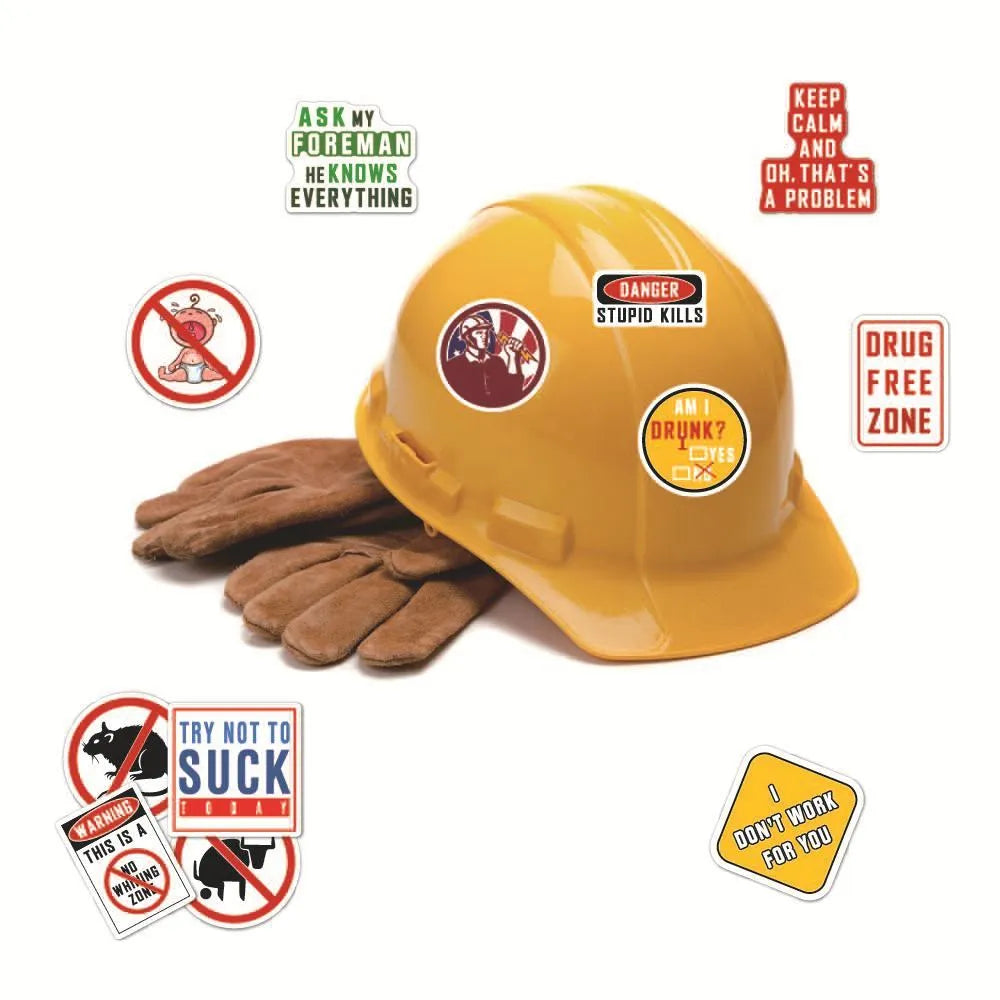 Pack of 50 waterproof PVC motorcycle helmet stickers with warning slogan graffiti pattern 6-8cm size