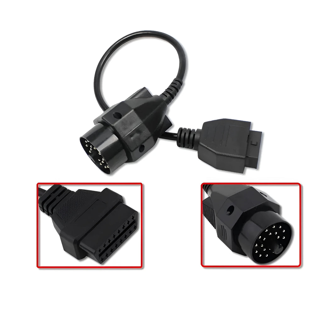 BMW OBD2 adapter cable with 20-pin and 16-pin connectors for vehicle diagnostics.