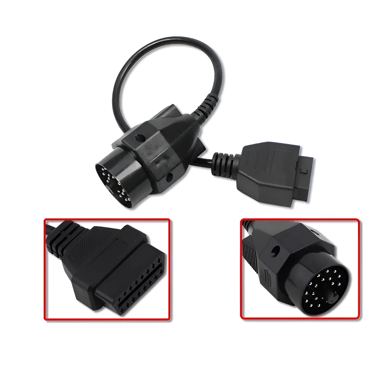 BMW OBD2 adapter cable with 20-pin and 16-pin connectors for vehicle diagnostics.